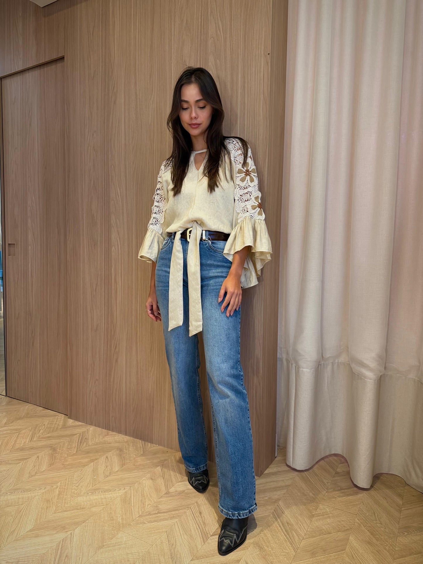 Calça jeans estonada média power