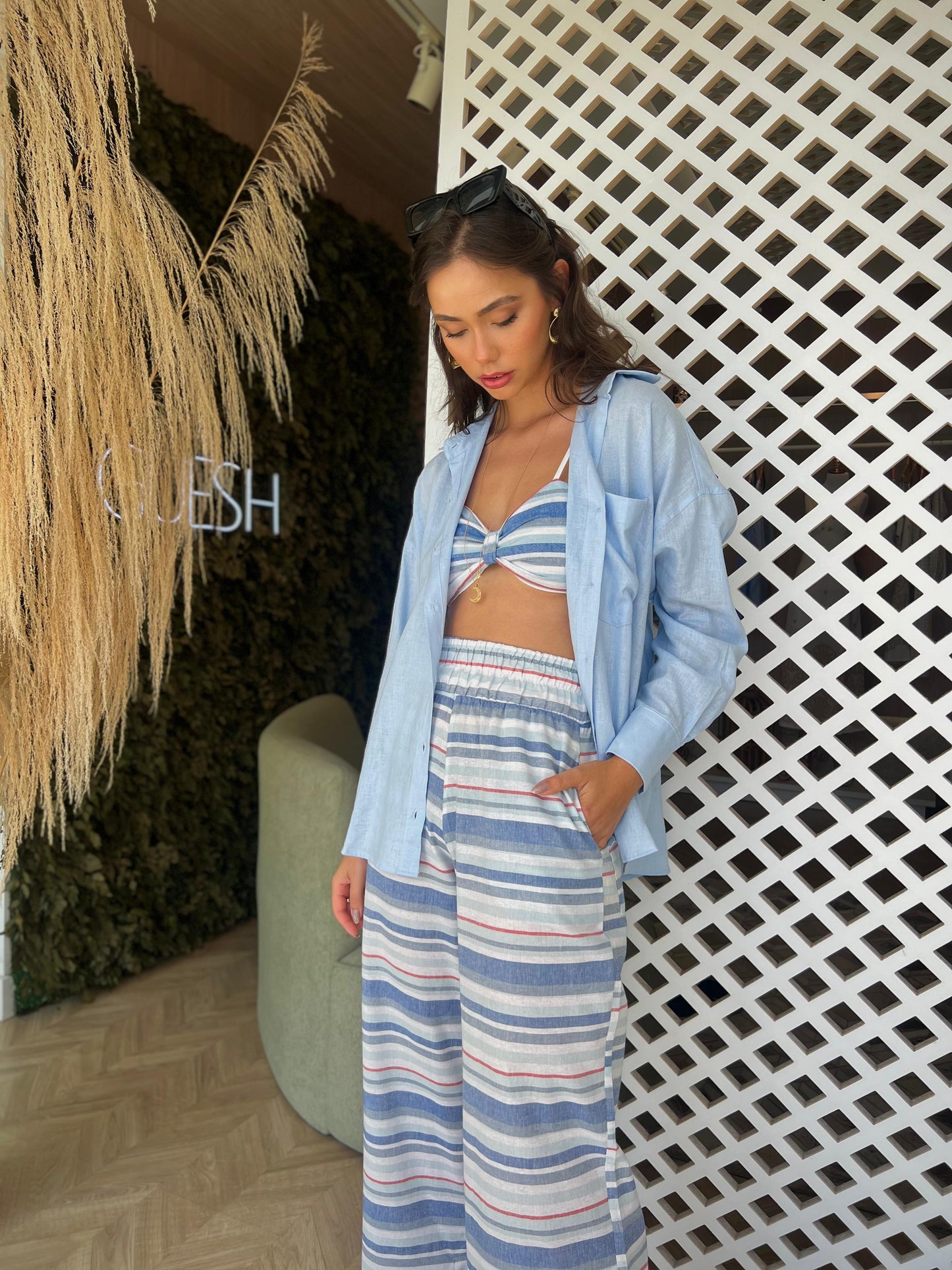 Calça Navi Listrada Azul