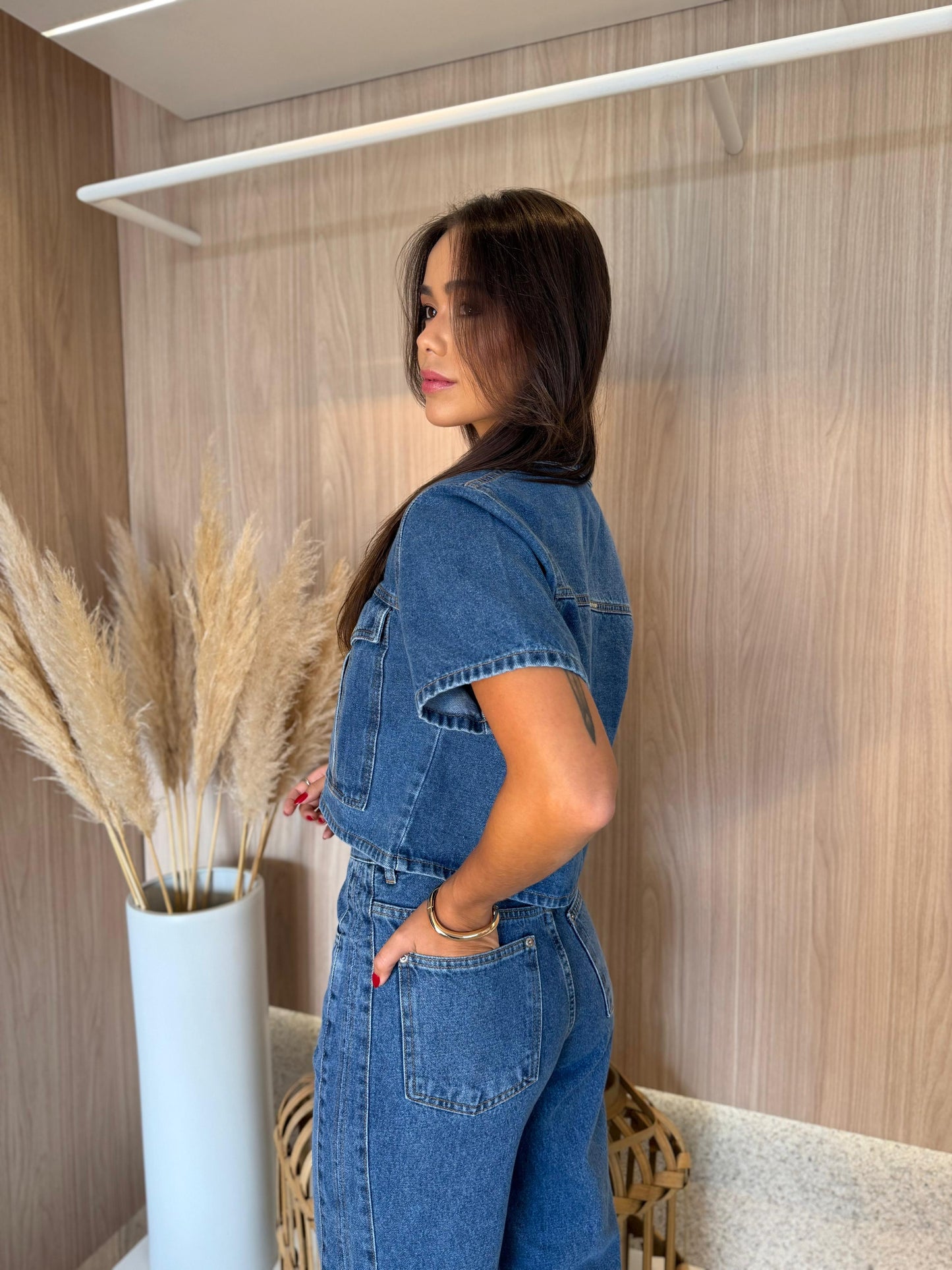 Calça Reta Jeans Média Fall