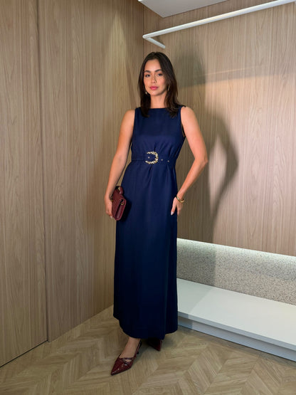 Vestido Azul c/cinto Adria- Cores