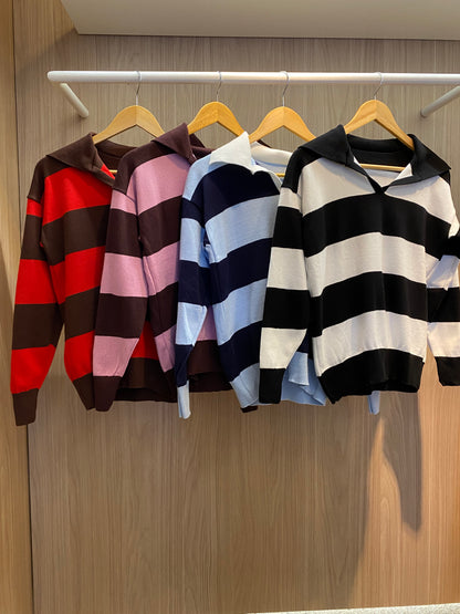 Tricô Polo Modal Listrado - cores