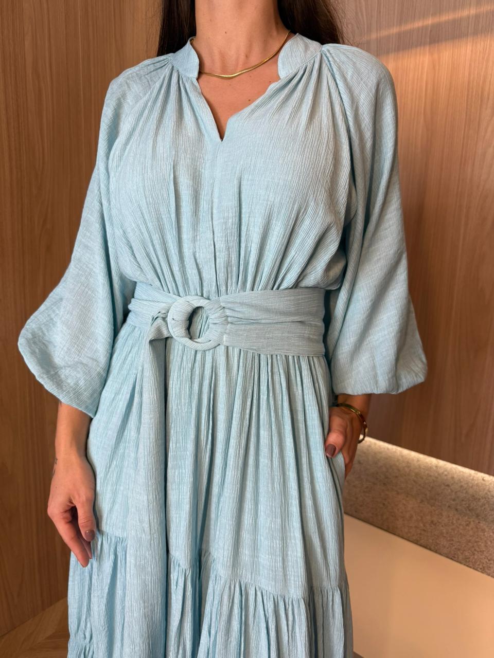 Vestido Azul Céu c/mangas