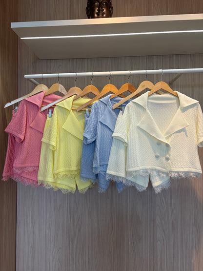 Conjunto em tricô c/ renda - cores