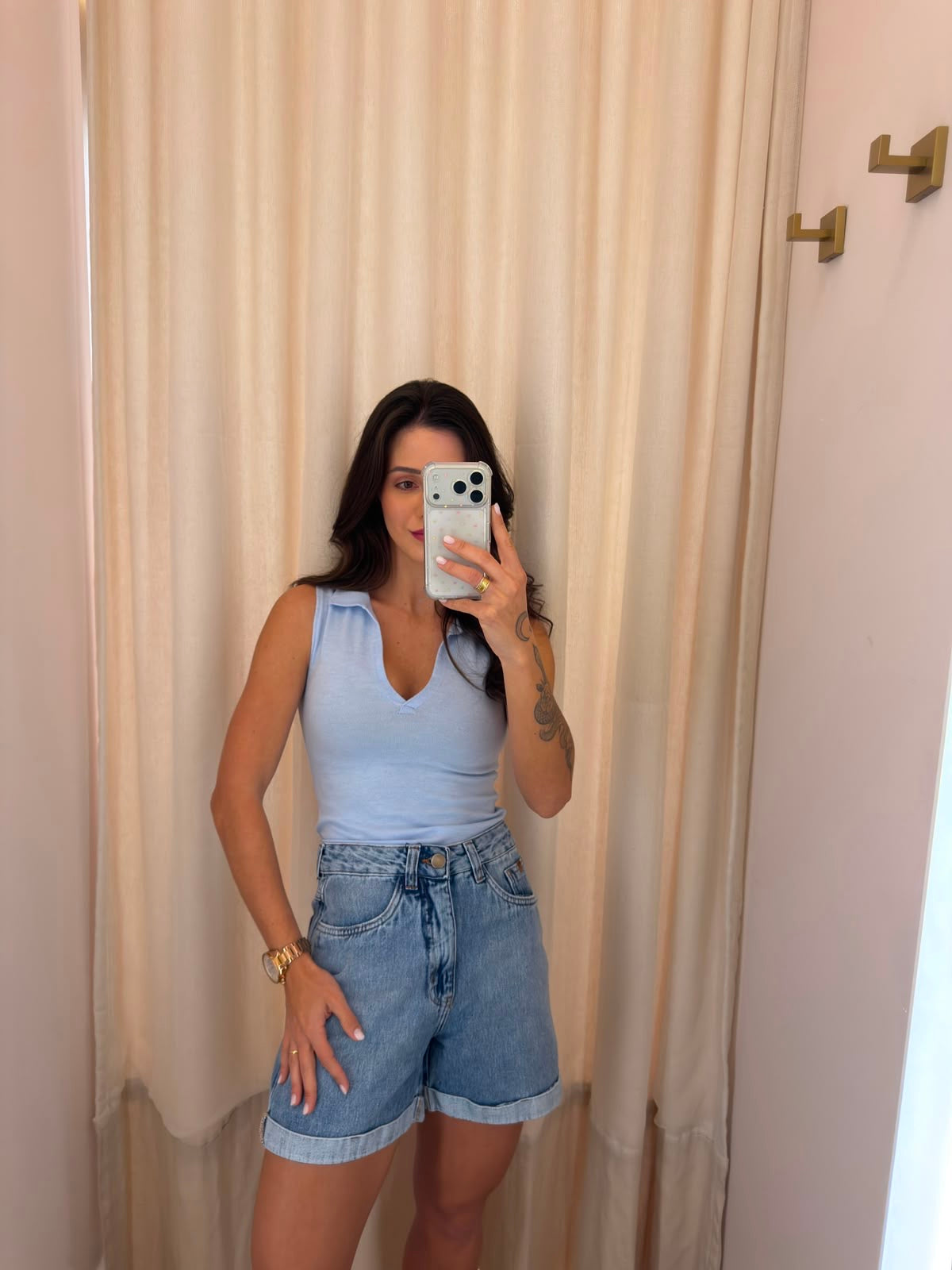 Shorts Cós Alto Jeans Claro Alicia