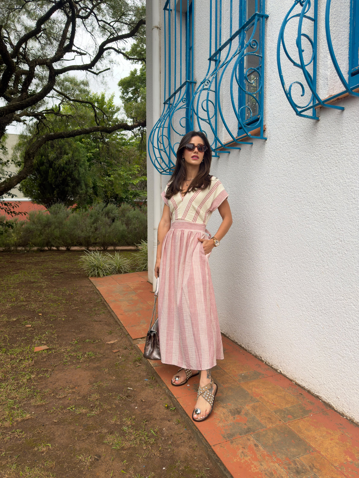 Vestido Listrado Simone Vermelho