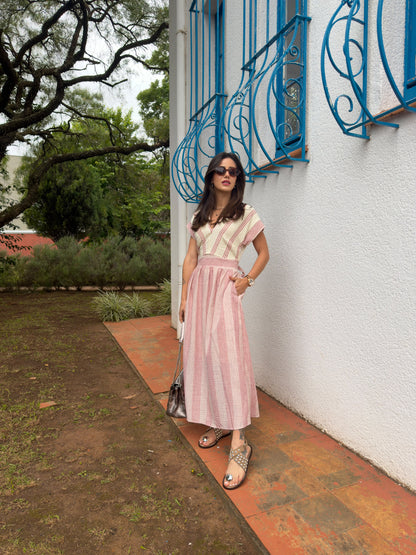 Vestido Listrado Simone Vermelho