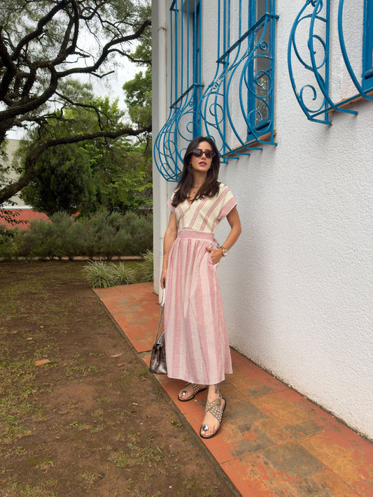 Vestido Listrado Simone Vermelho