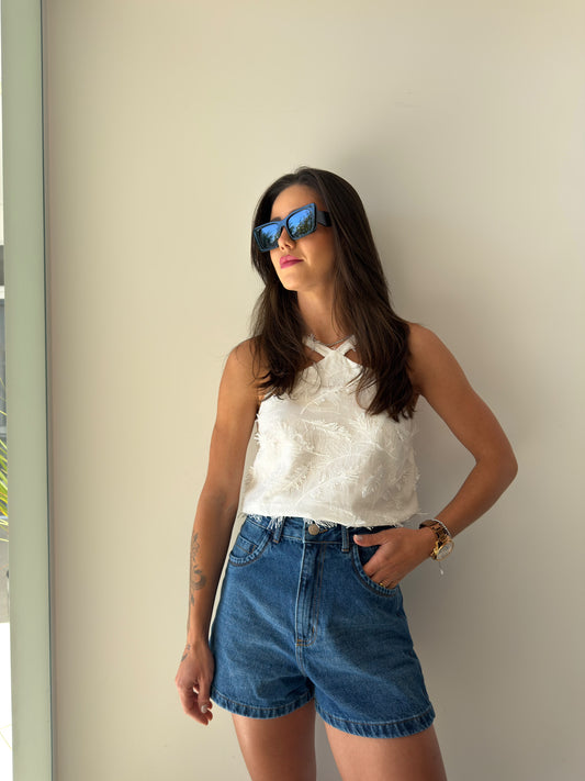 Regata Bordada dec. Halter - Branco