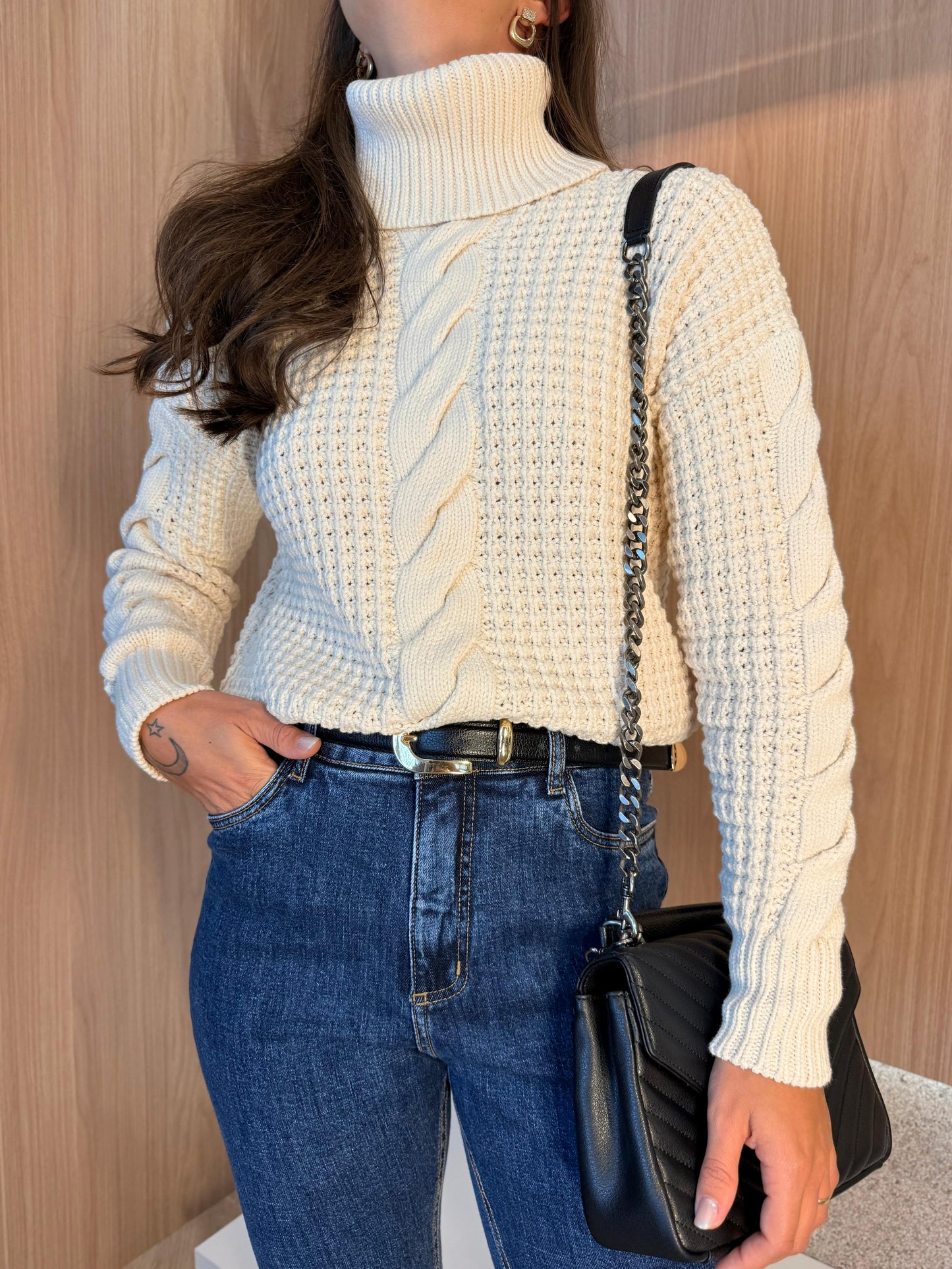 Tricô Lech c/gola fixa - Cru