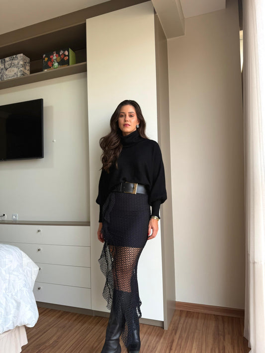 Saia Midi Telada Preta Elis