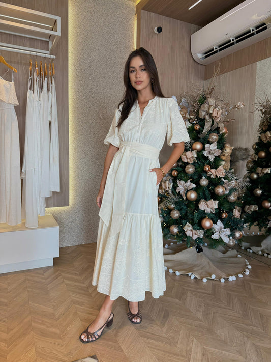 Vestido Bordado Off White