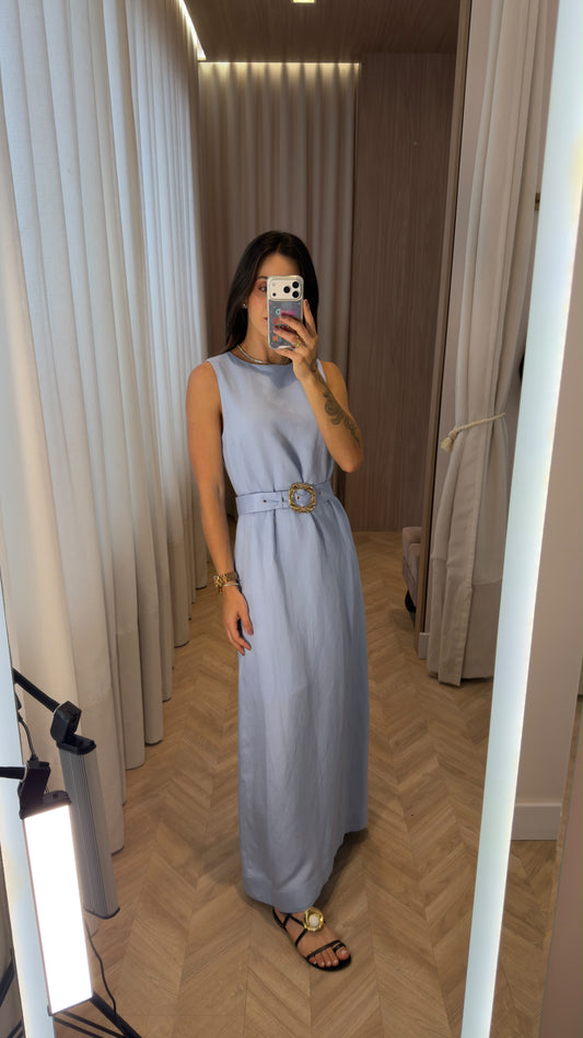 Vestido Azul c/cinto Adria- Cores