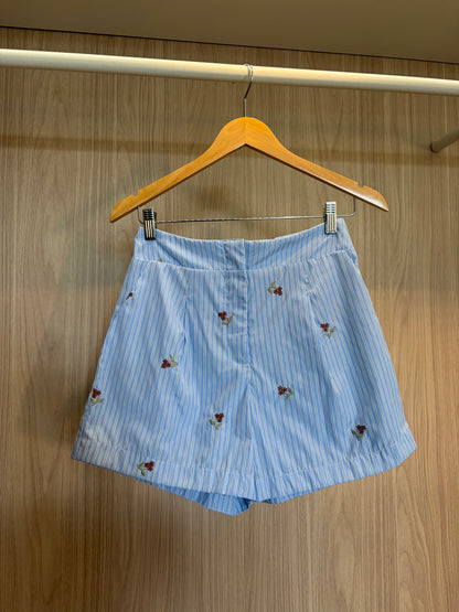 Short Listras Bordado - Azul Claro