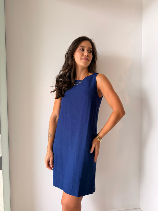 Vestido Azul Bic Curto Reto