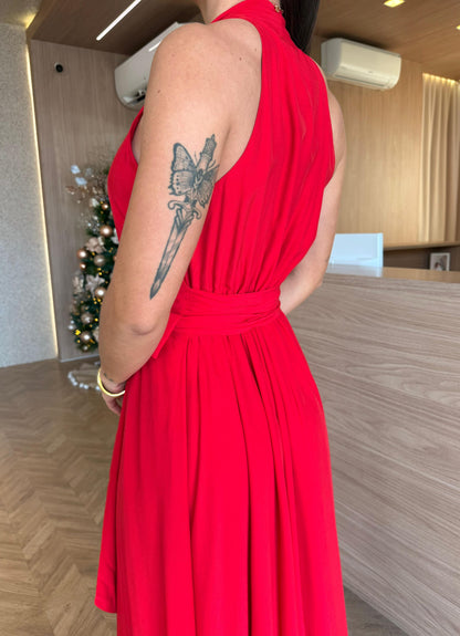 Vestido c/cinto Carmim