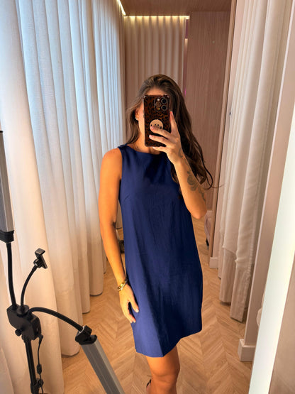 Vestido Azul Bic Curto Reto