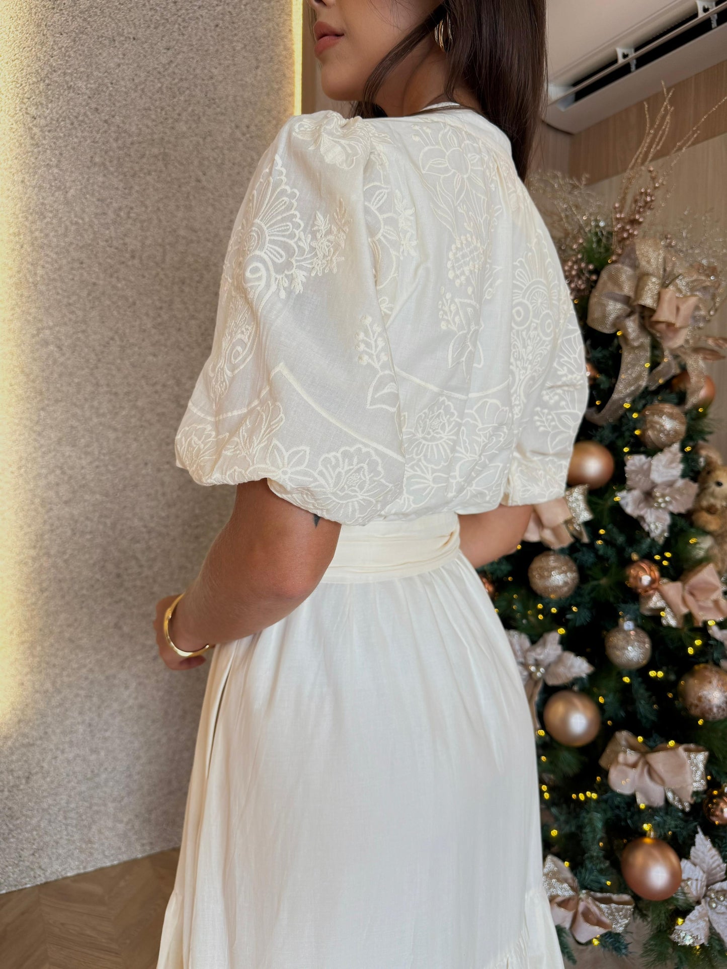 Vestido Bordado Off White