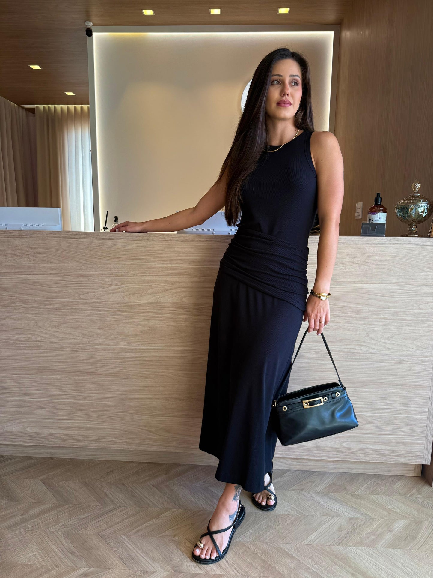 vestido c/drapeado removível - cores