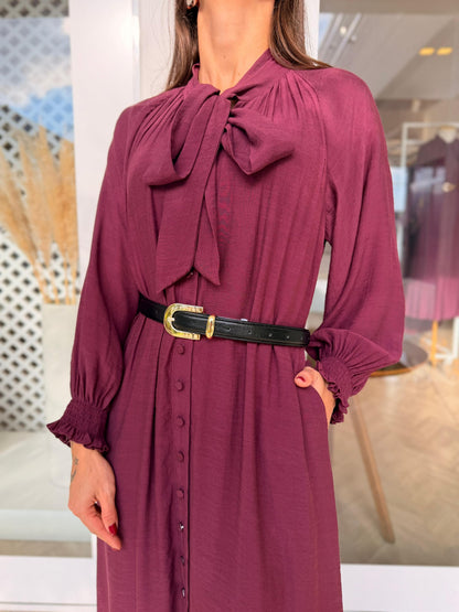 Vestido Merlot c/cinto Fall