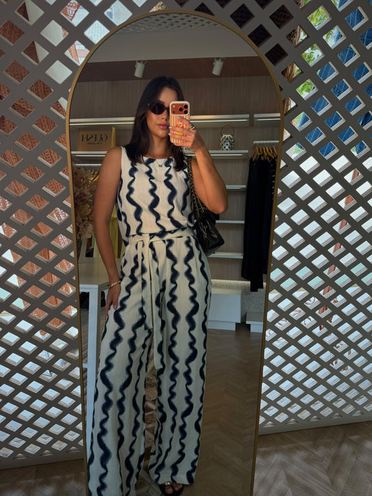 Blusa Waves Azul e Branco