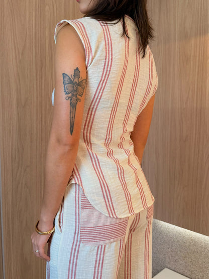 Calça Listrada Simone Vermelha