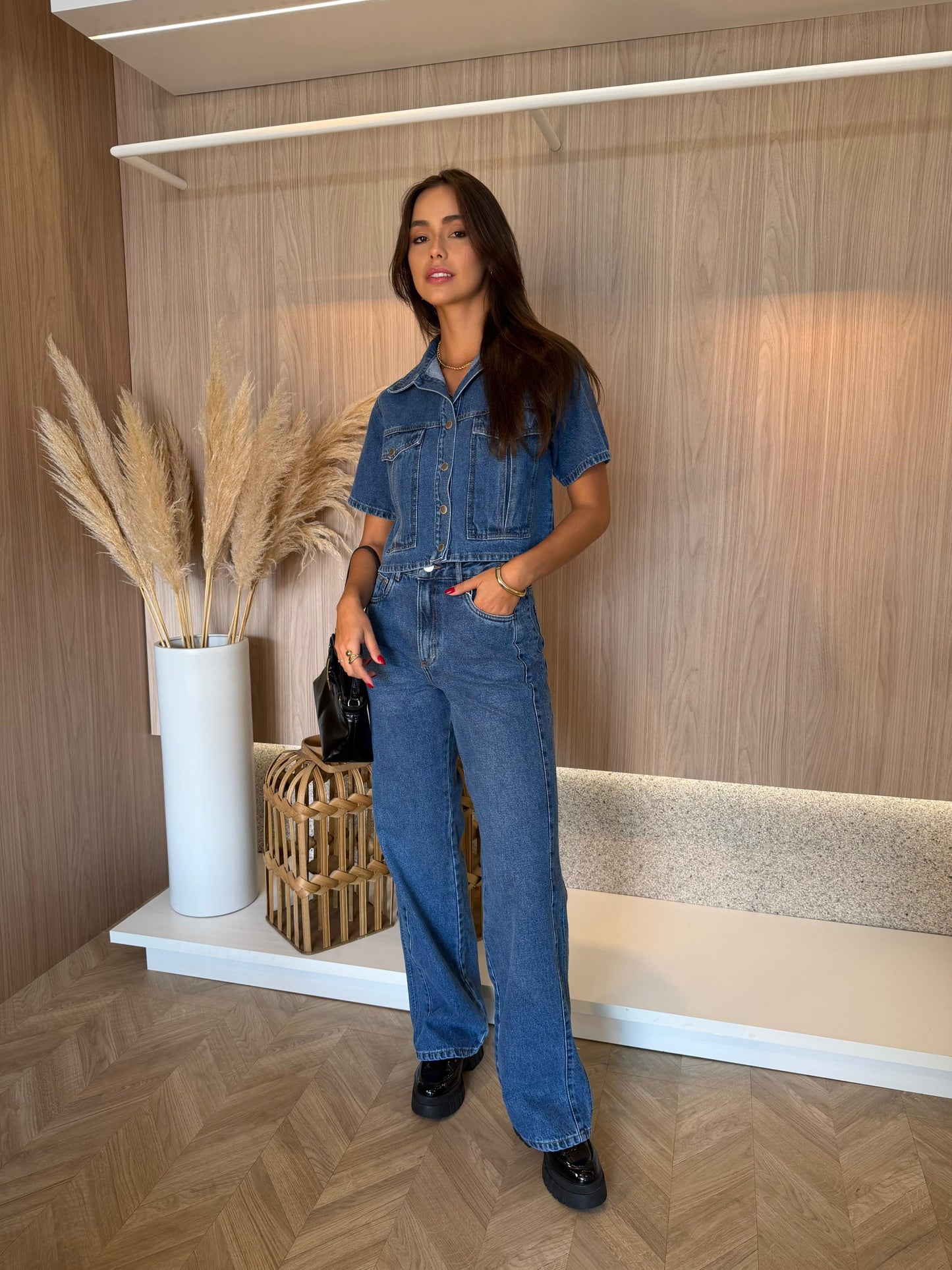 Calça Reta Jeans Média Fall