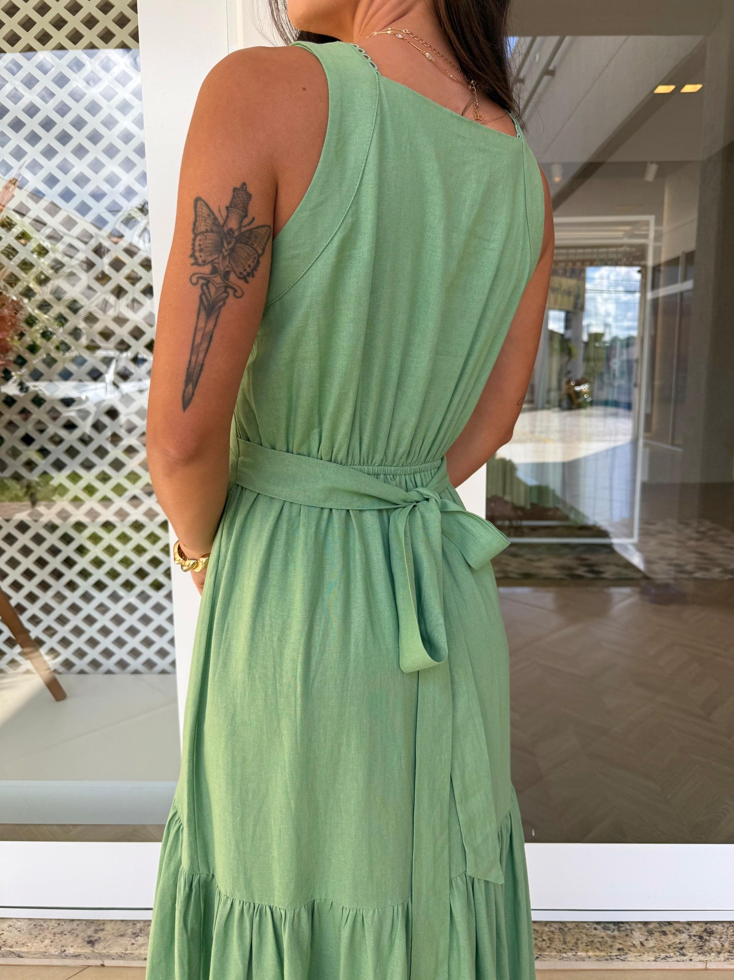 Vestido c/renda Verde Imperial