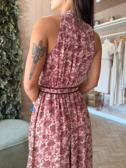 Vestido Rosa chá longo