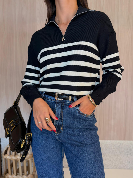 Tricô Polo Áustria Preto c/listras