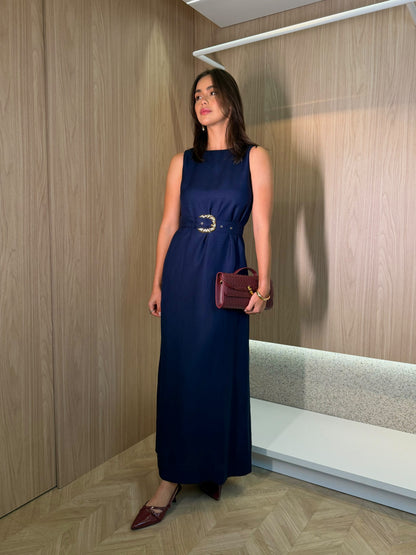 Vestido Azul c/cinto Adria- Cores
