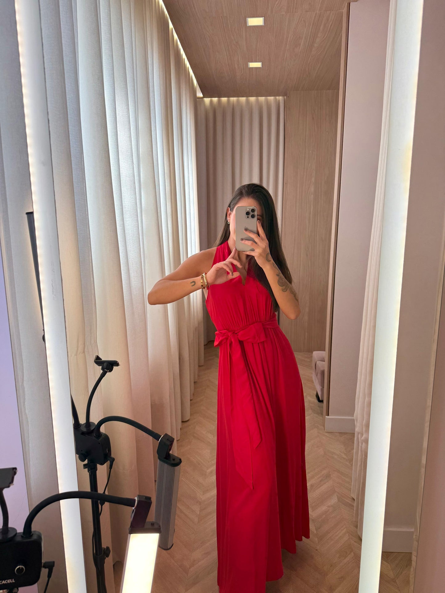 Vestido c/cinto Carmim