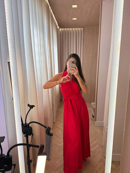 Vestido c/cinto Carmim