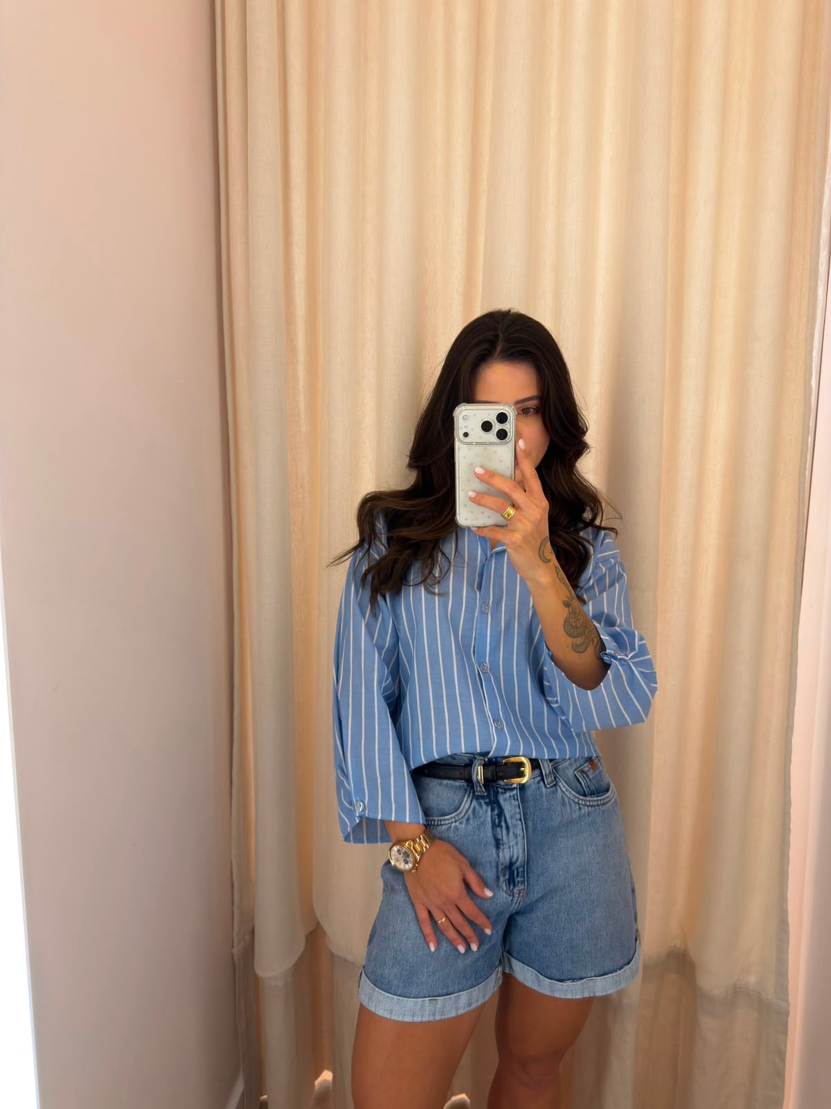 Shorts Cós Alto Jeans Claro Alicia
