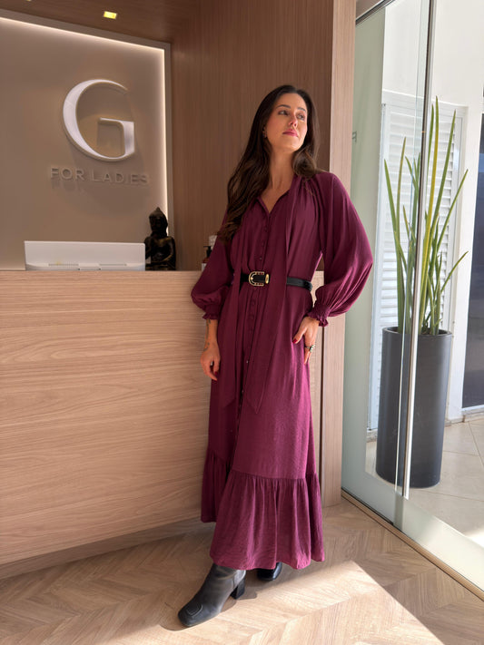 Vestido Merlot c/cinto Fall
