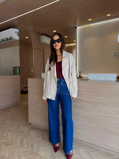 Calça Wide Leg c/ bolsos frontais