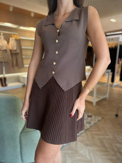Saia Tricot Polo Marrom