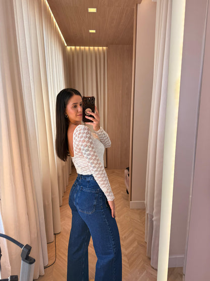 Calça Wide Leg c/ bolsos frontais