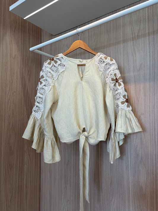Camisa Bordada Natural Flores