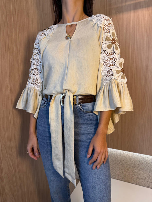 Camisa Bordada Natural Flores